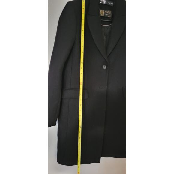 Zara Manteco Wool Blend Long Black Coat Size SMALL peacoat - Picture 11 of 14
